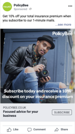 PolicyBee ad targeting photographers